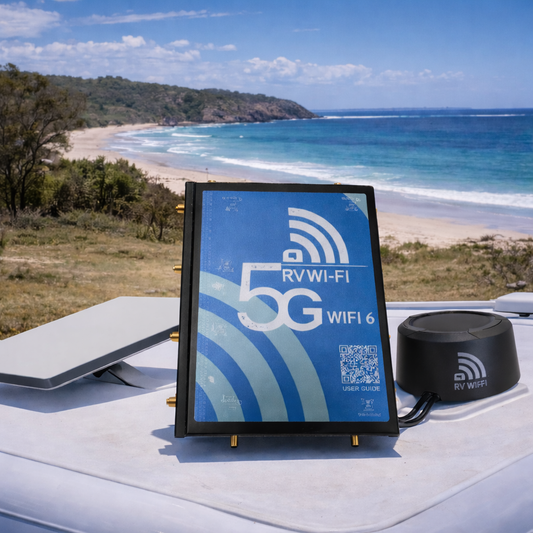 RV WiFi antenna installation on caravan roof in Australia