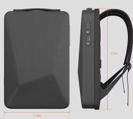 Black backpack with measurements 